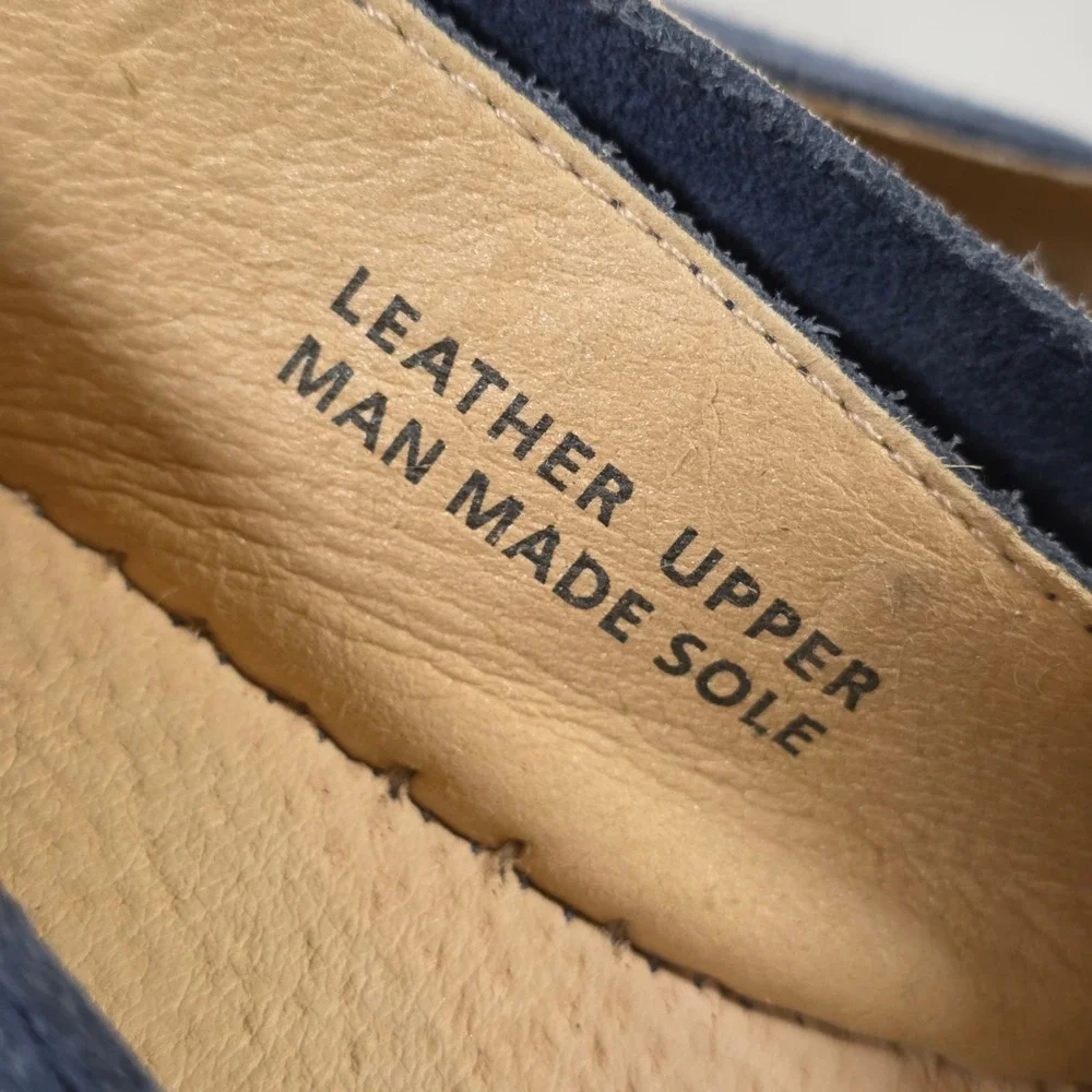 FABIOLAS Blue Suede Espadrille Wedge Sandals Peep Toe Made in Spain Size 39/8.5